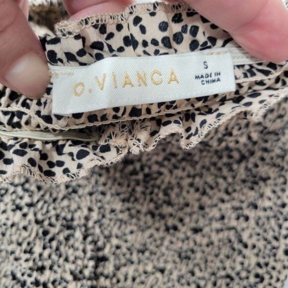 O. Vianca Animal Print Ruffled Smocked Cinched Side Long Sleeve Mini Dress Small - Picture 3 of 12